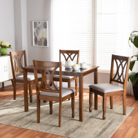 Baxton Studio Sefa-Grey/Walnut-5PC Dining Set Sefa Modern and Contemporary Grey Fabric Upholstered and Walnut Brown Finished Wood 5-Piece Dining Set